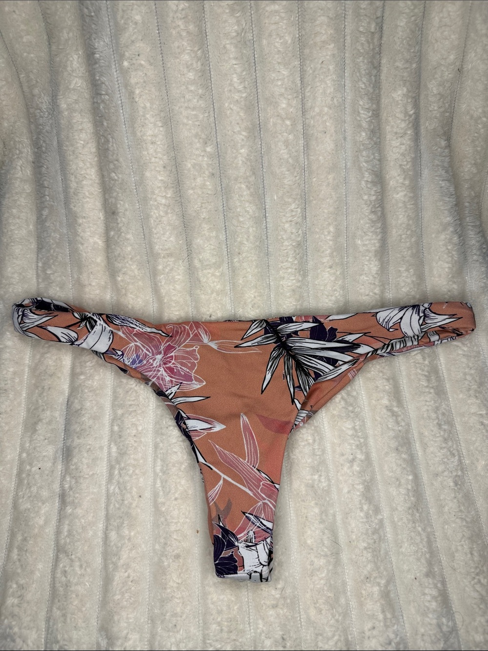 Midori Peach Floral Low-Rise Bikini Bottom with Navy and White Accents